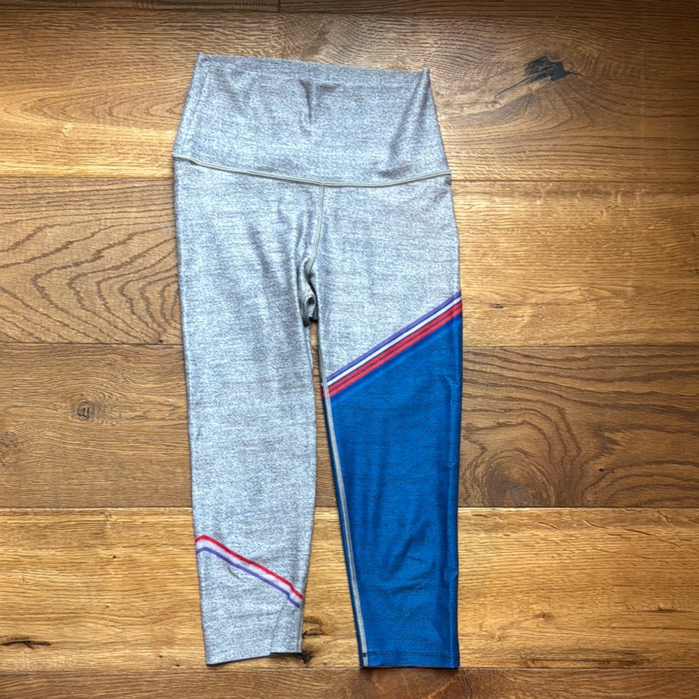 With blue midi leggings